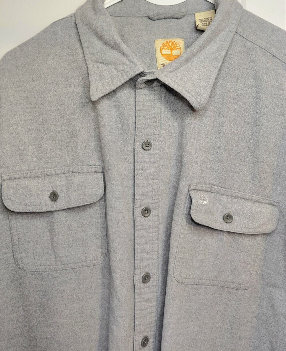Timberland Gray Flannel Cotton Button Up Work Shirt Two Pocket Men's Size 2XL